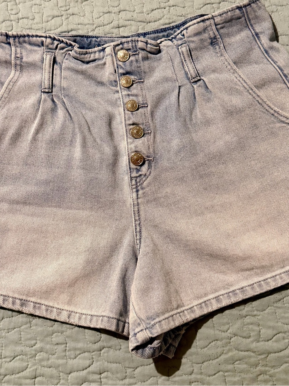 American Eagle Outfitters Light Blue High-Rise Button-Front Denim Shorts